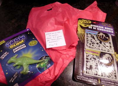 glow in the dark dinosaurs and clue #4, found in fridge