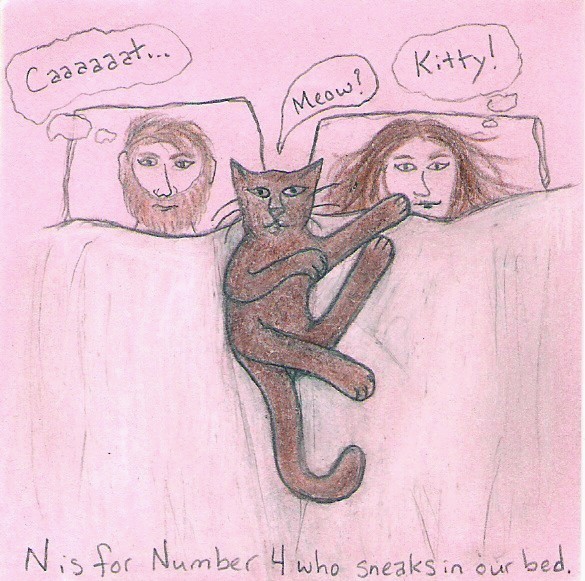 N is for Numbr 4 who sneaks in our bed...