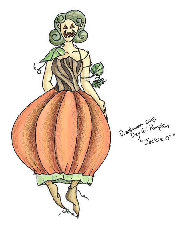 Drawing of an anthropomorphic pumpkin fashionista