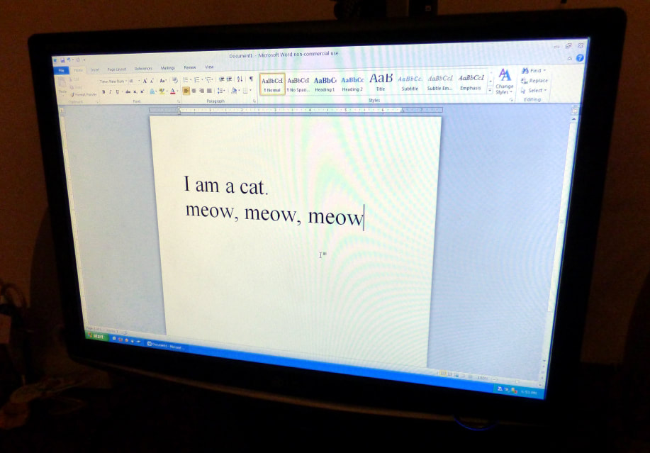 closeup on screen with an open Word document that reads 