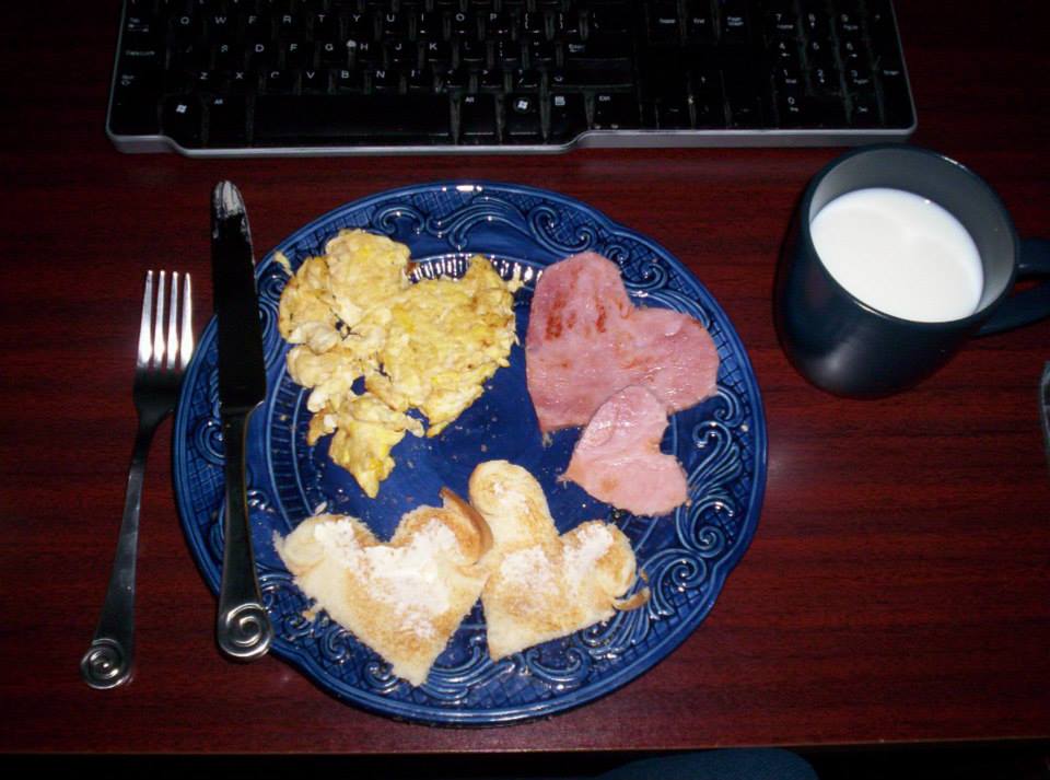 Heart-shaped breakfast foods