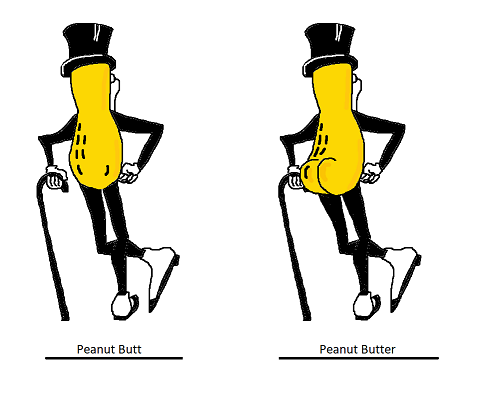 drawing of Mr. Peanut's derriere with text 